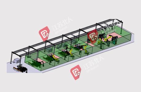 Automated welding line for a group cockpit parts